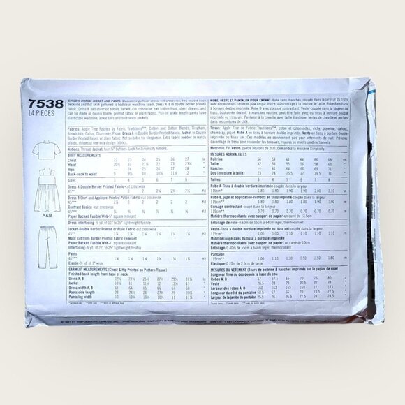 Vintage 1990s Simplicity Sewing Pattern 7538 Girls Jacket Dress Pants Size 3-6 - Picture 2 of 2